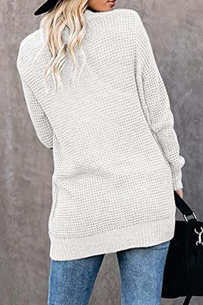 Casual Solid Patchwork Pocket V Neck Tops Sweater(6 Colors)