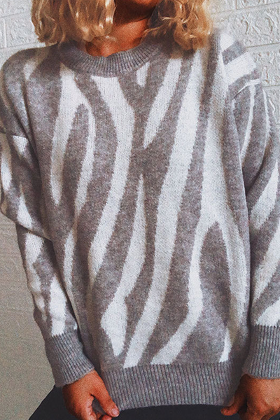 Street Striped Split Joint  Contrast O Neck Tops Sweater