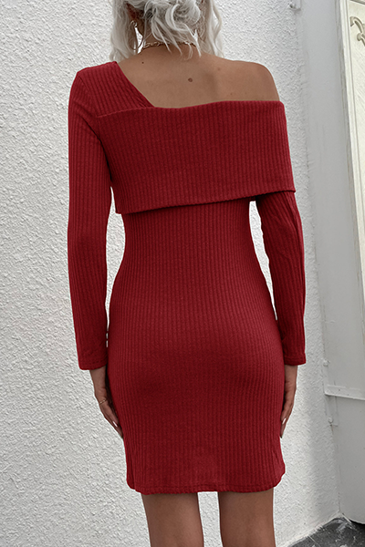 Casual Solid Patchwork Asymmetrical Collar Pencil Skirt Dresses