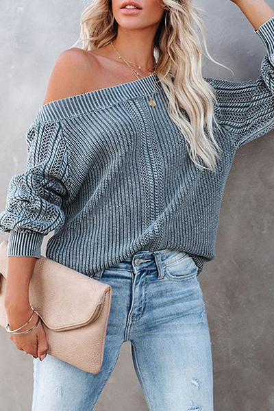Casual Solid Split Joint Off the Shoulder Tops