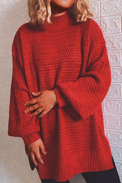Casual Solid Slit Half A Turtleneck Tops Sweater