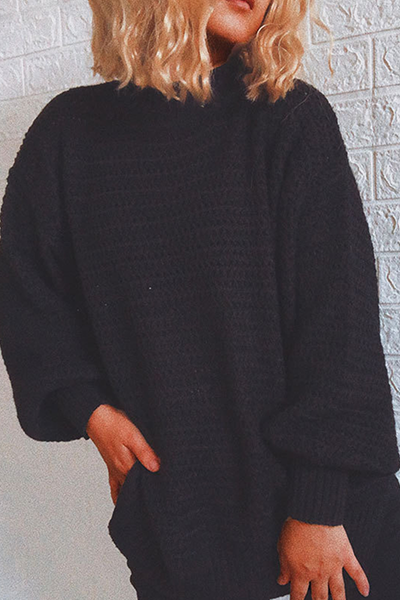 Casual Solid Slit Half A Turtleneck Tops Sweater