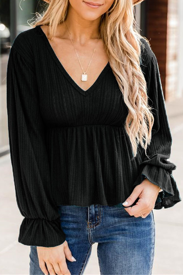 Casual Solid Split Joint Fold V Neck Tops