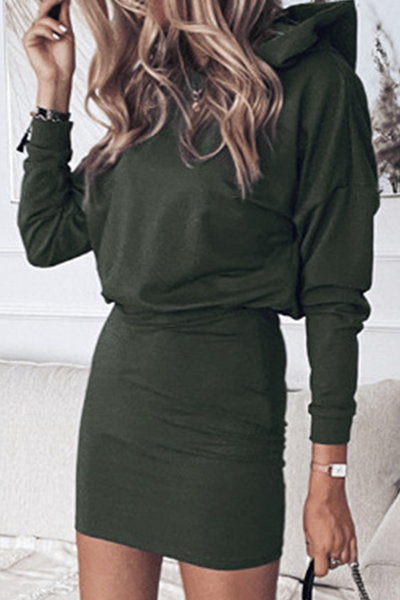 Casual Solid Patchwork Basic Hooded Collar Pencil Skirt Dresses