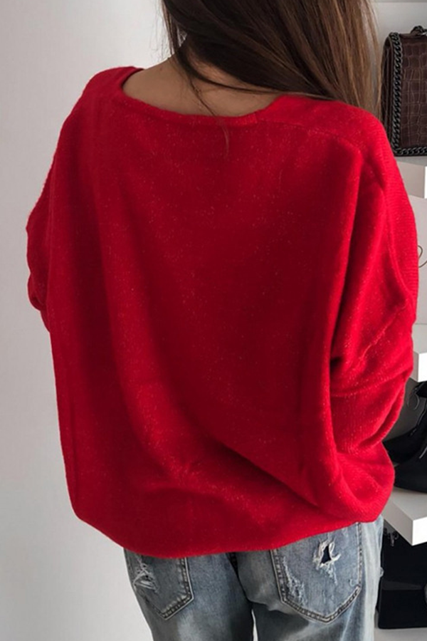 Casual Solid Basic V Neck Tops Sweater(4 Colors)