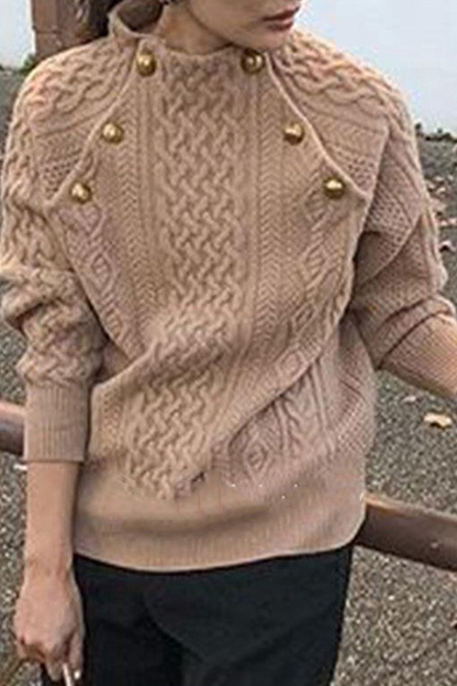 Casual Solid Patchwork Buckle Half A Turtleneck Sweaters