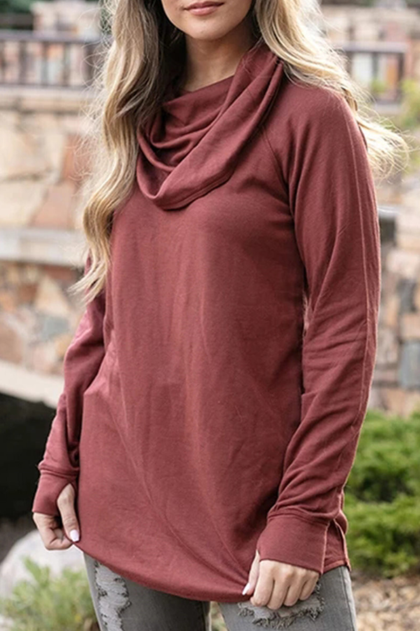 Casual Solid Split Joint Fold Asymmetrical Collar Tops