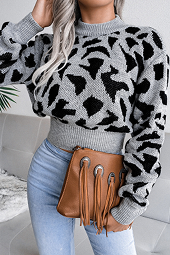 Casual Print Patchwork Contrast O Neck Tops