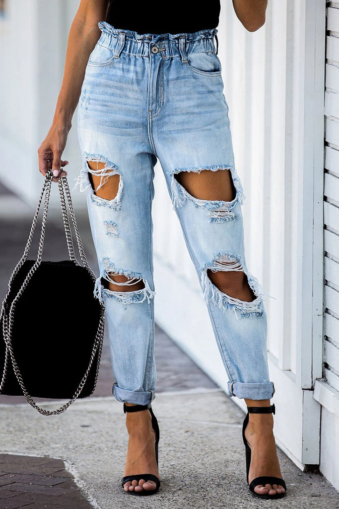 Casual Solid Tassel Ripped Bottoms