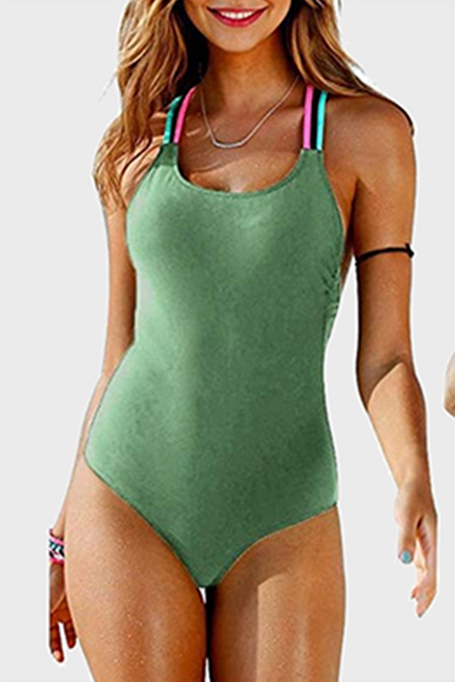 Vacation Patchwork Hollowed Out Backless Swimwears