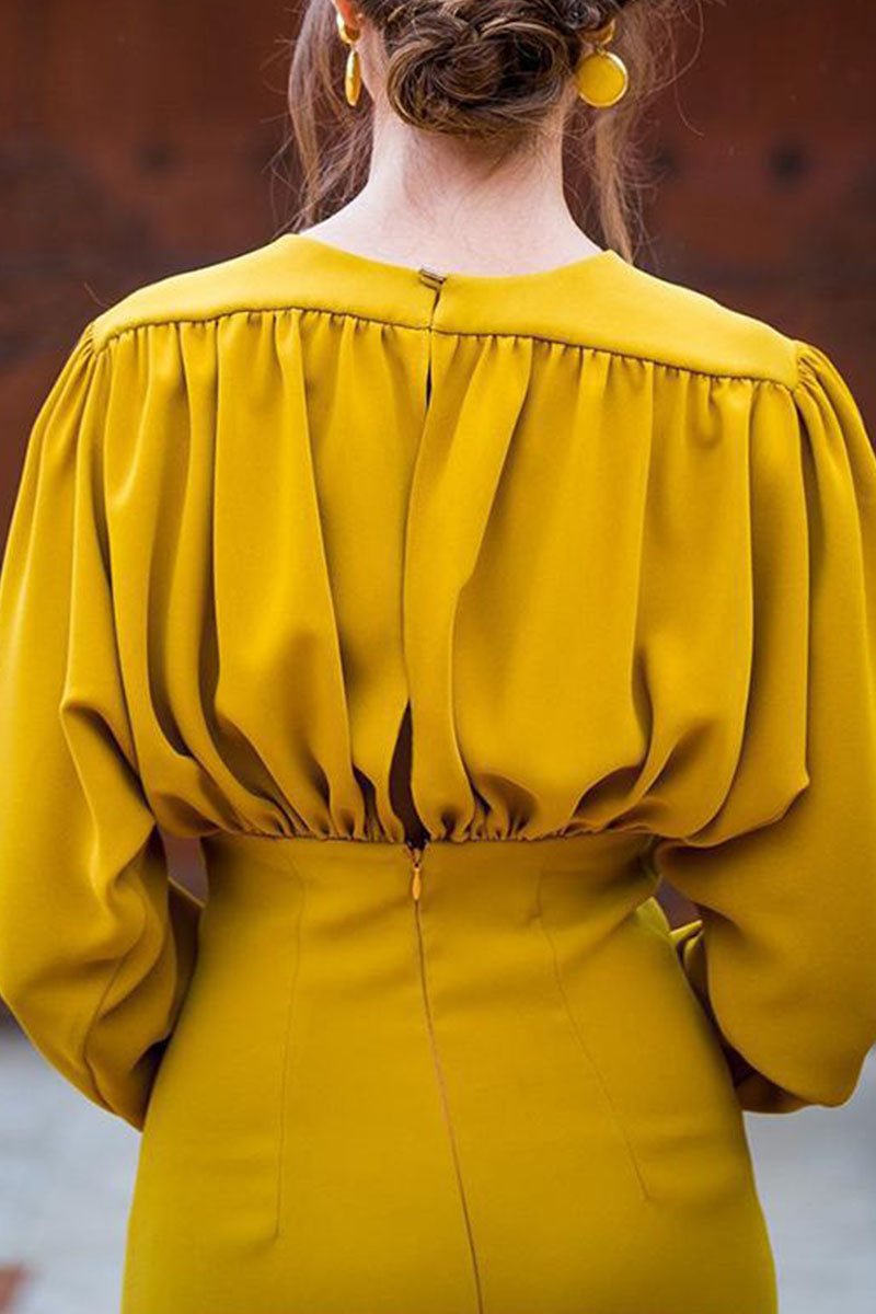 Elegant Solid Patchwork Fold V Neck One Step Skirt Dresses