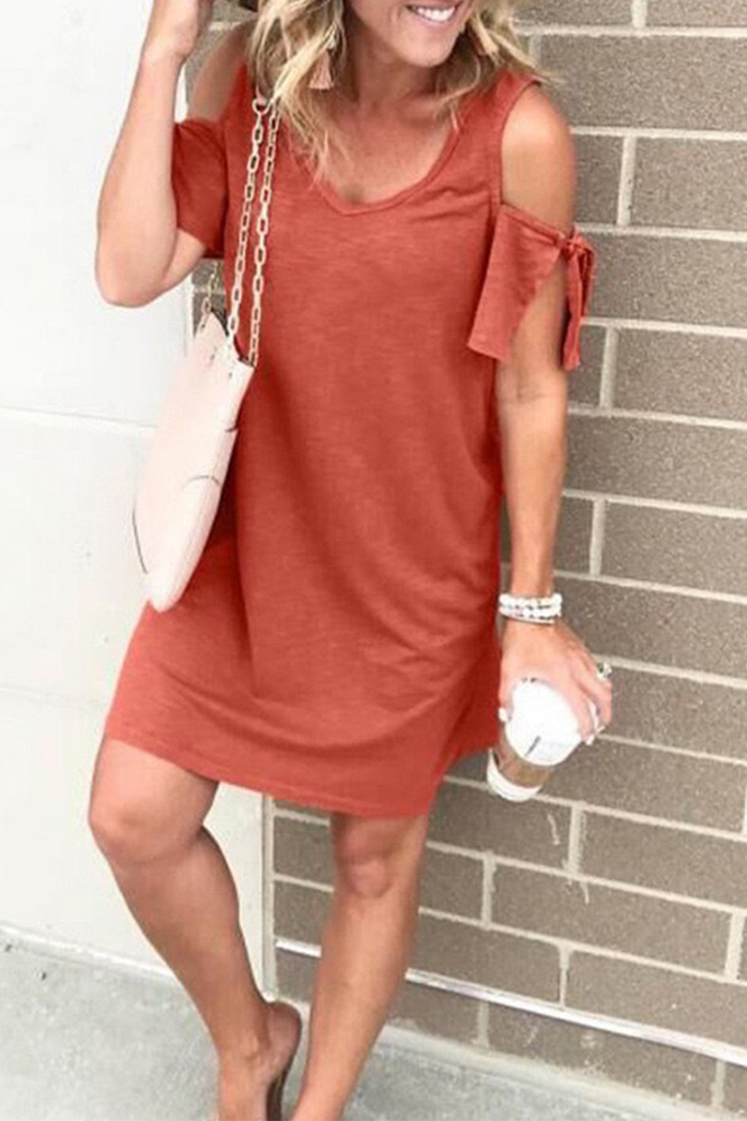 Casual Solid Split Joint O Neck Straight Dresses