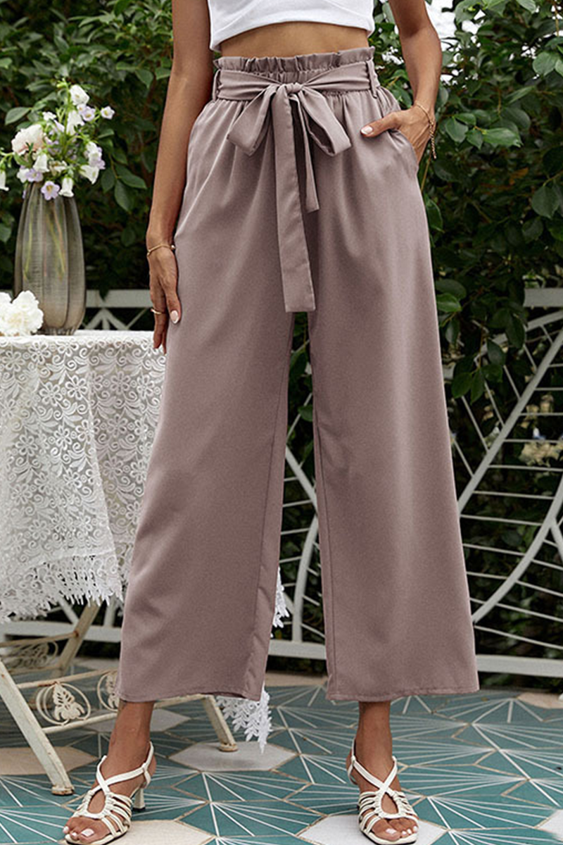 Casual Solid Patchwork Loose Mid Waist Wide Leg Solid Color Bottoms(10 Colors)