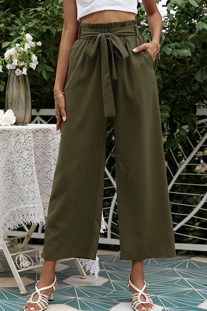 Casual Solid Patchwork Loose Mid Waist Wide Leg Solid Color Bottoms(10 Colors)