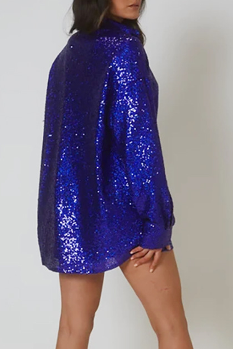 Casual Solid Sequins Shirt Dress Dresses(3 Colors)