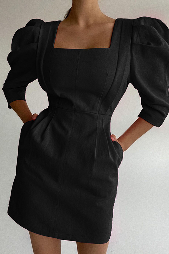 Casual Solid Split Joint Square Collar Pencil Skirt Dresses(3 Colors)