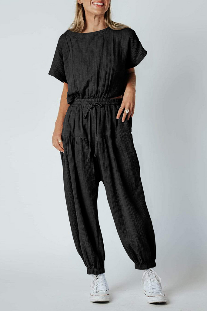 Casual Solid Patchwork O Neck Harlan Jumpsuits