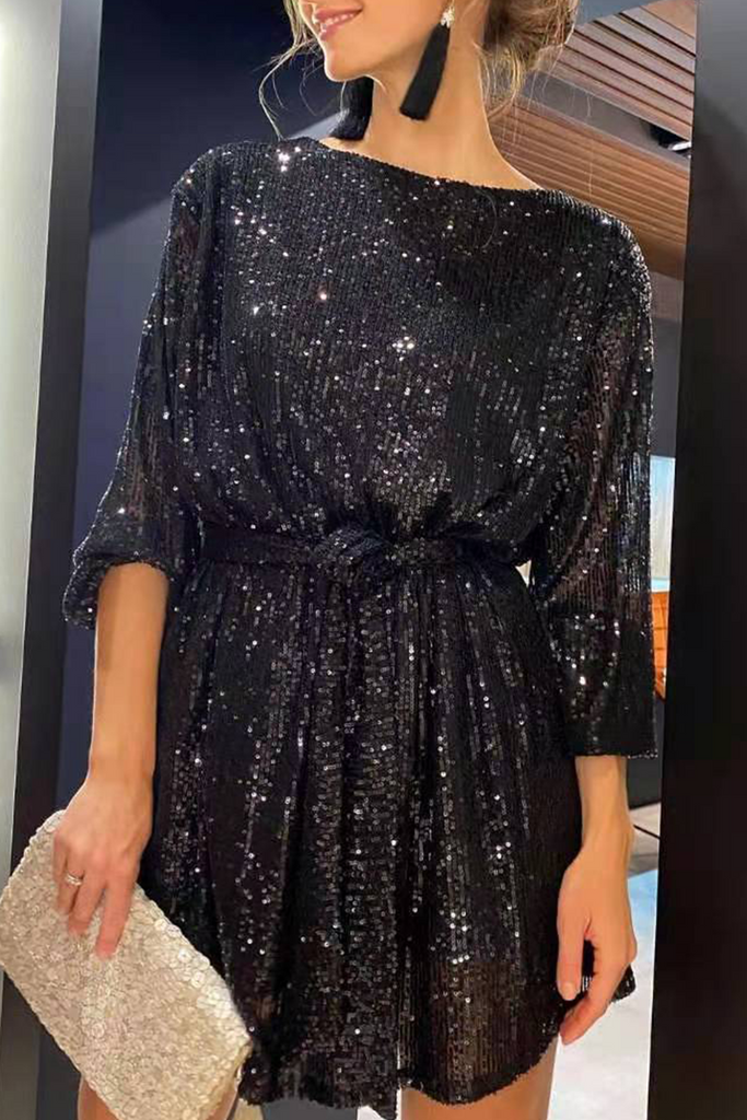 Sexy Solid Sequins Off the Shoulder Waist Skirt Dresses(7 Colors)