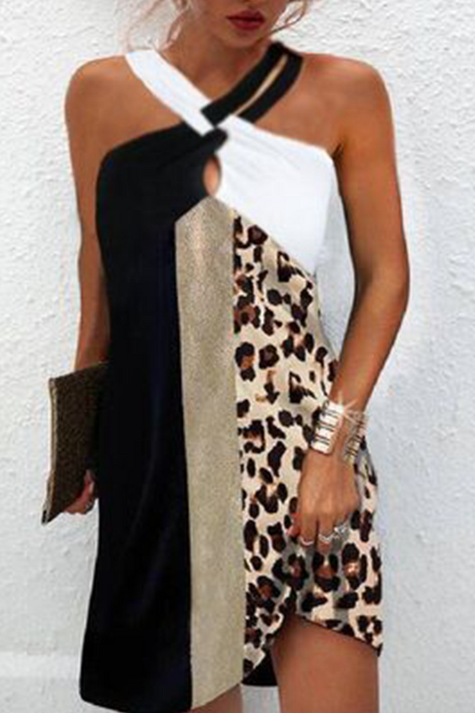 Casual Leopard Split Joint Halter Straight Dresses(3 colors)