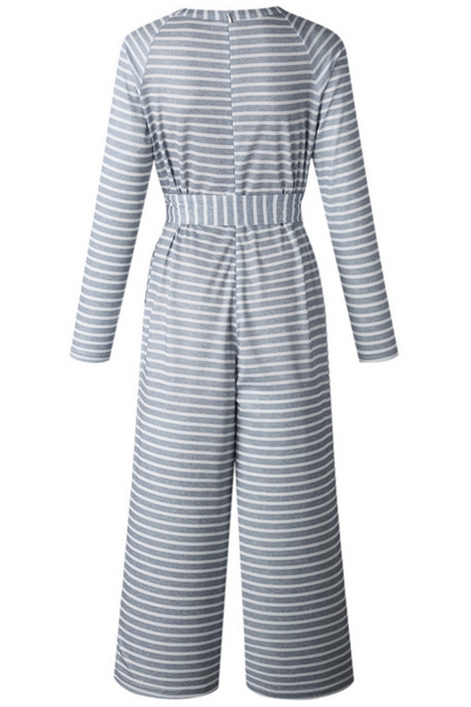 Casual Striped O Neck Straight Jumpsuits(2 Colors)