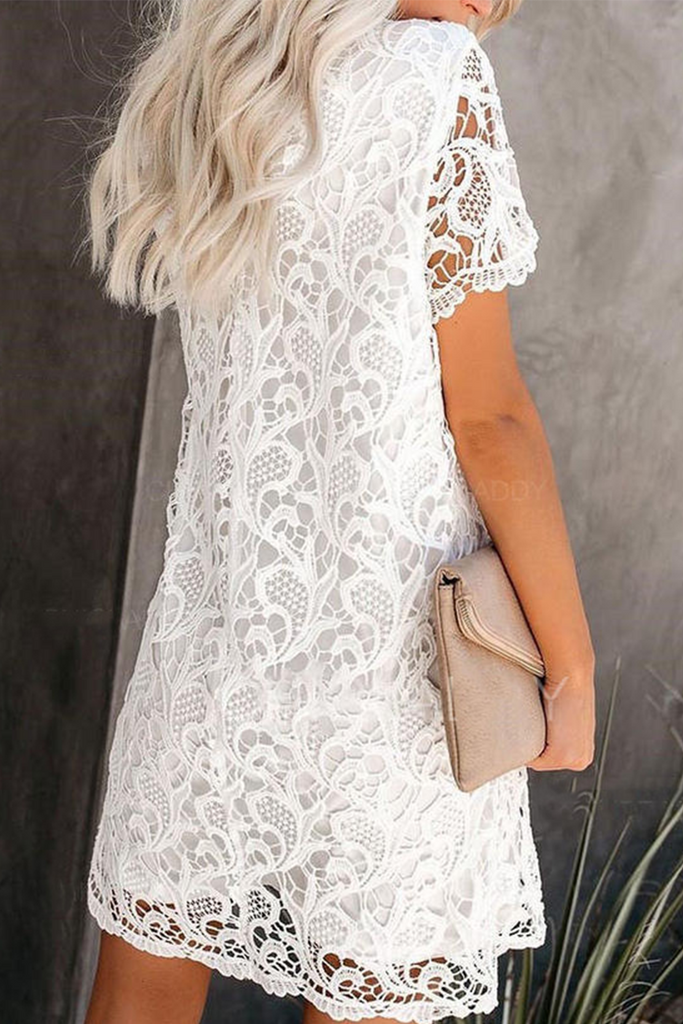 Casual Solid Lace O Neck Straight Dresses