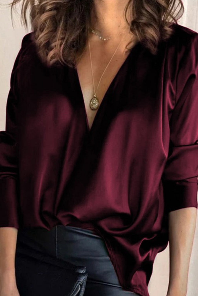 Casual Solid Patchwork V Neck Blouses