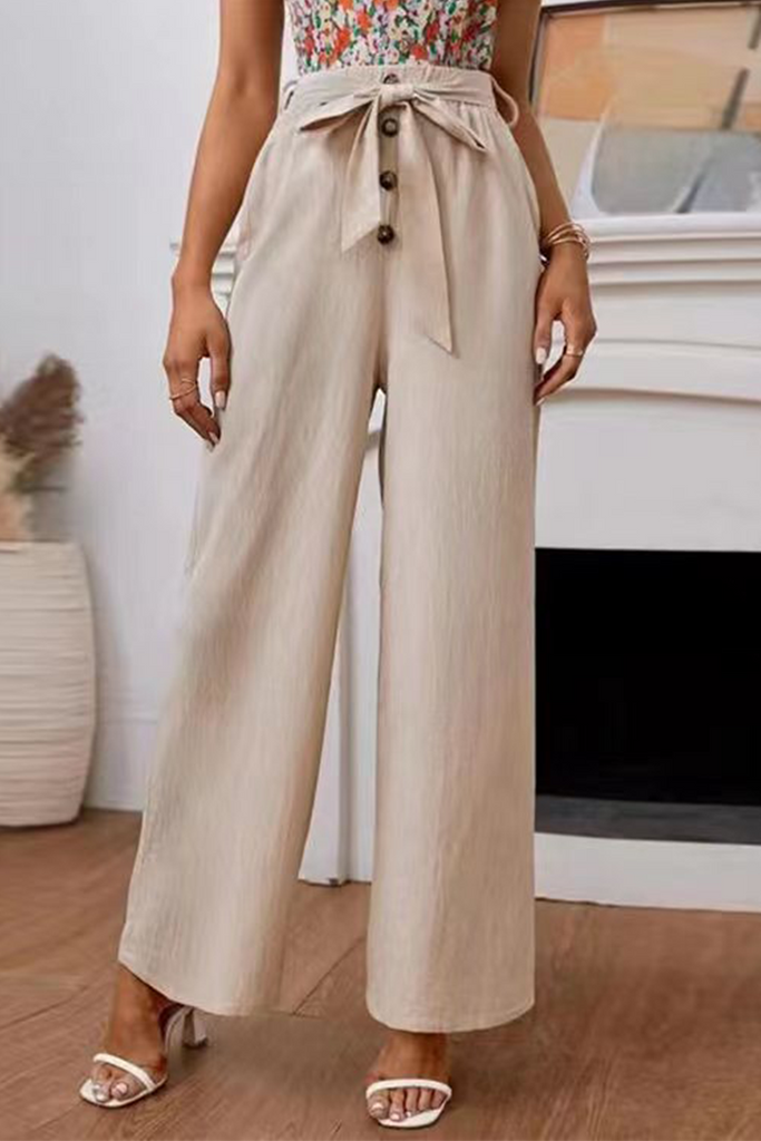 Casual Solid Bandage Straight High Waist Wide Leg Solid Color Bottoms(5 colors)