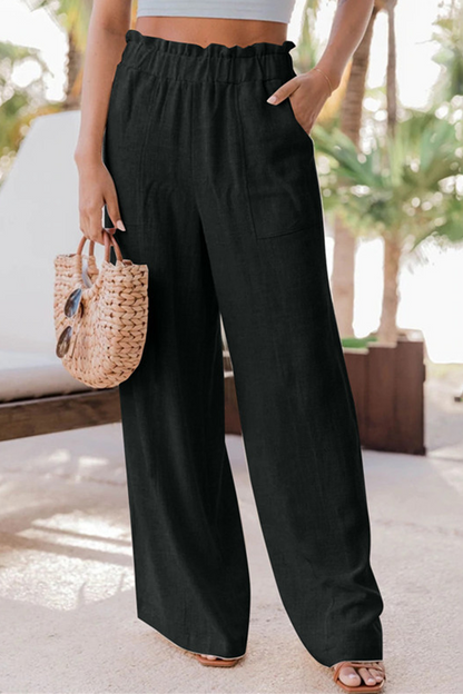 Casual Solid Patchwork Straight High Waist Wide Leg Solid Color Bottoms