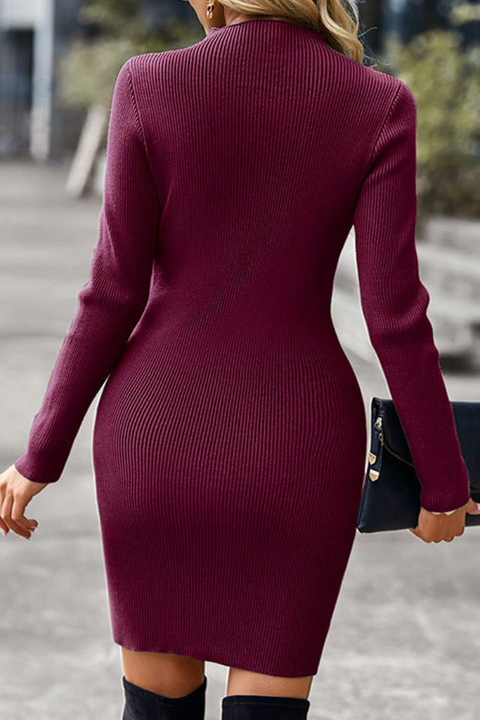 Casual Solid Hollowed Out Half A Turtleneck Pencil Skirt Dresses(5 colors)