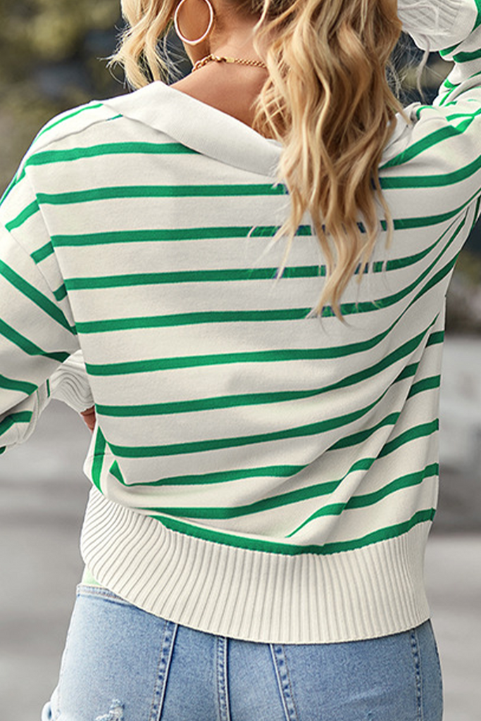 Casual Striped Patchwork Turndown Collar Tops(4 colors)
