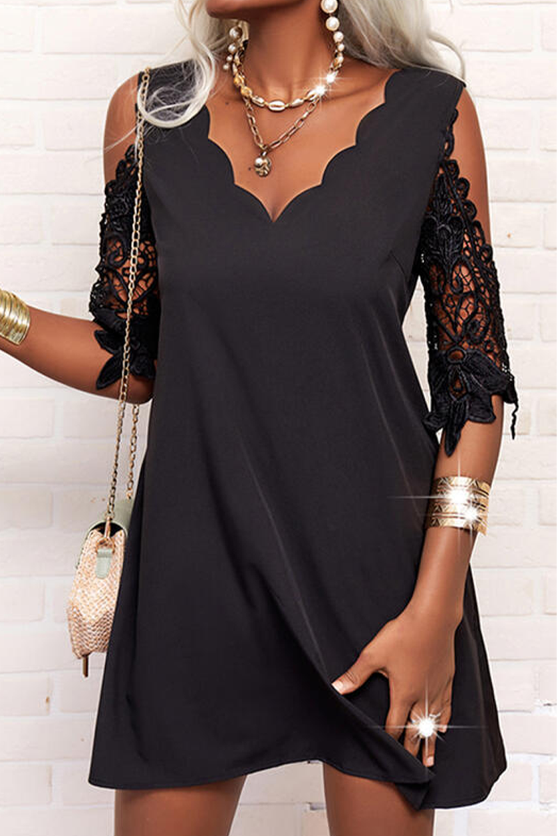 Casual Solid Lace V Neck Straight Dresses(3 colors)