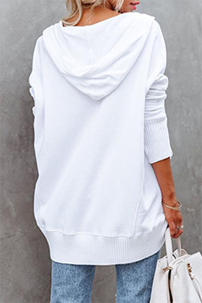 Casual Solid Pocket Buckle Hooded Collar Tops(14 colors)
