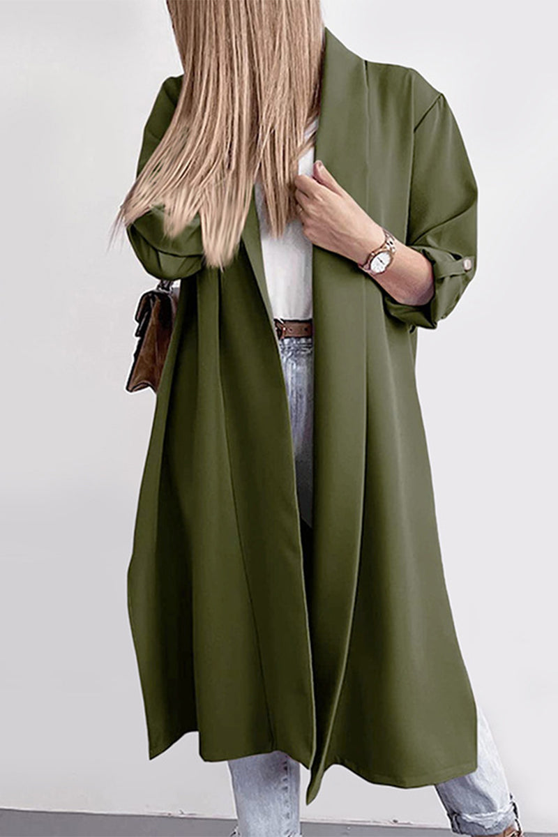 Fashion Elegant Solid Slit Turndown Collar Outerwear(6 Colors)