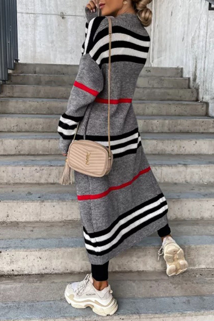 Casual Striped Print Outerwear