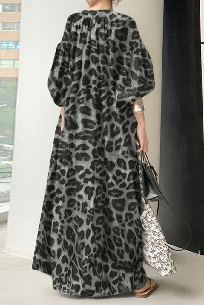 Casual Leopard Printing Shirt Collar Printed Dress Dresses(3 Colors)