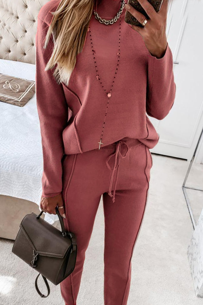 Sweet Solid Solid Color O Neck Long Sleeve Two Pieces