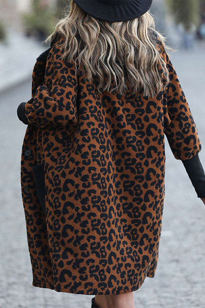 Casual Street Leopard Pocket Hooded Collar Outerwear