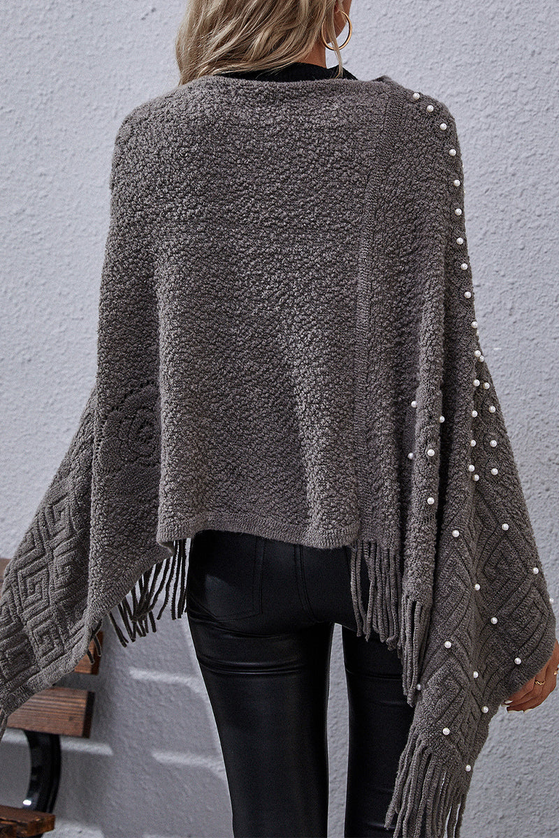 Casual Solid Tassel Rivets Asymmetrical O Neck Outerwear(4 Colors)
