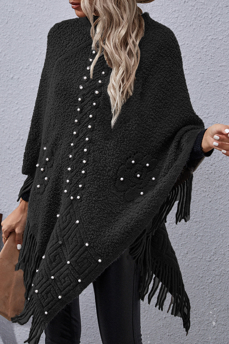 Casual Solid Tassel Rivets Asymmetrical O Neck Outerwear(4 Colors)