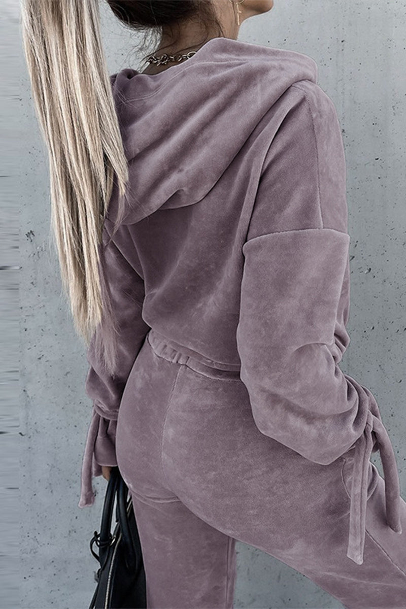 Elegant Solid Solid Color Hooded Collar Long Sleeve Two Pieces