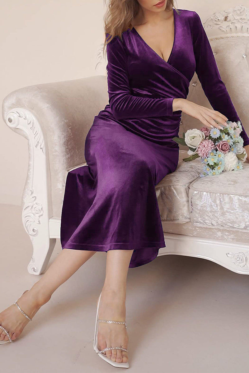 Sweet Elegant Solid V Neck Evening Dress Dresses(4 Colors)