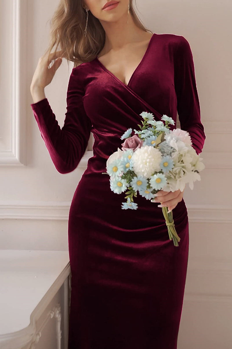 Sweet Elegant Solid V Neck Evening Dress Dresses(4 Colors)