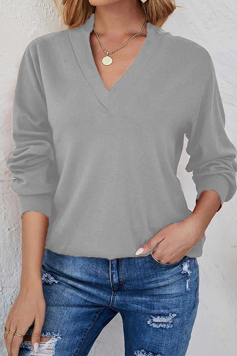 Casual Solid Solid Color V Neck Tops
