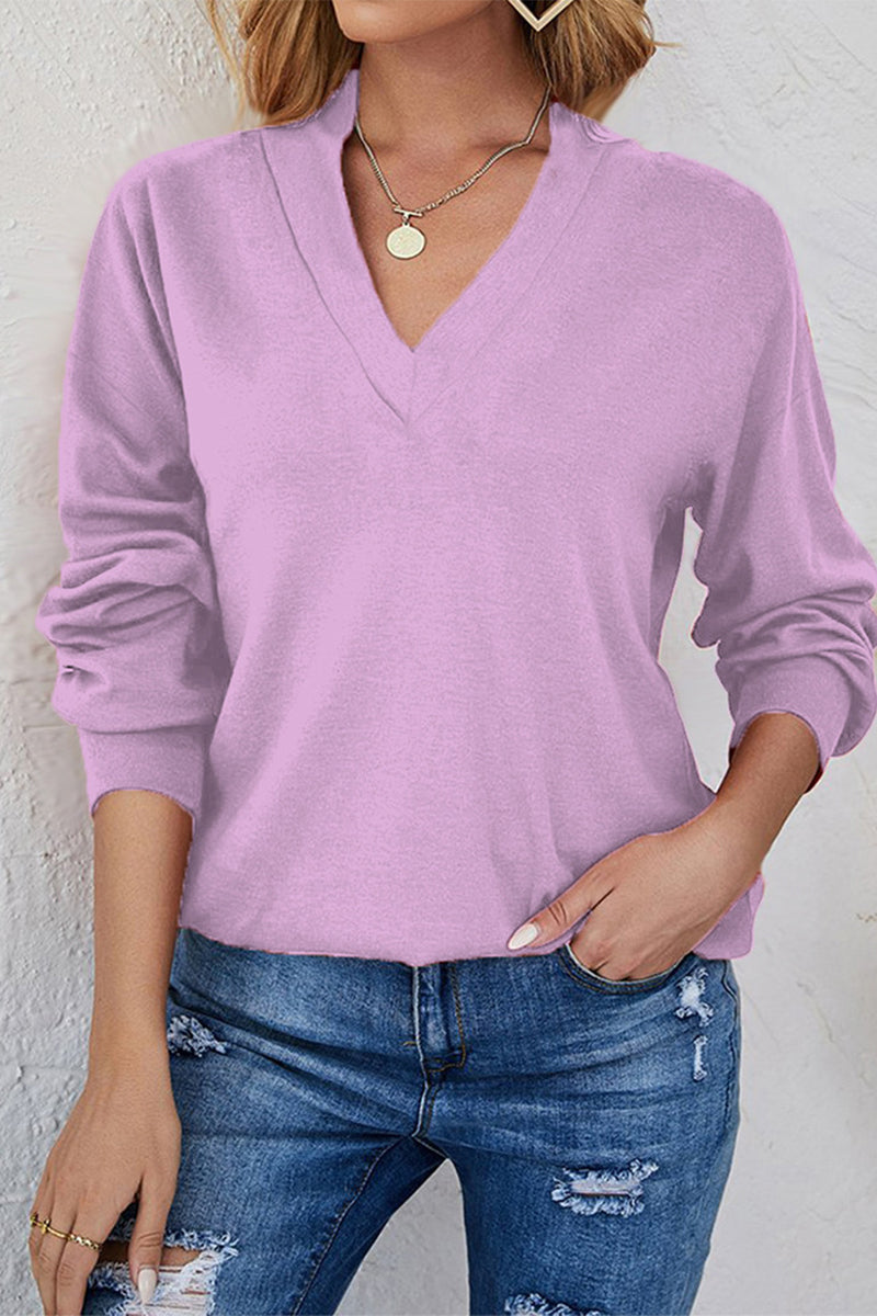 Casual Solid Solid Color V Neck Tops