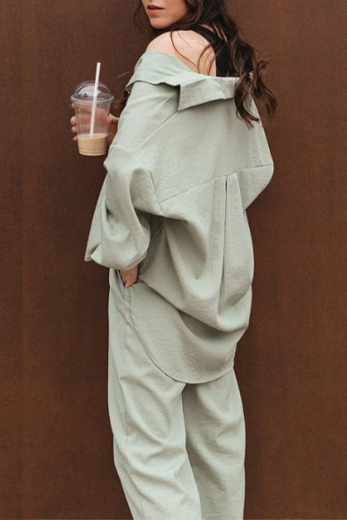 Elegant Solid Solid Color Turndown Collar Long Sleeve Two Pieces