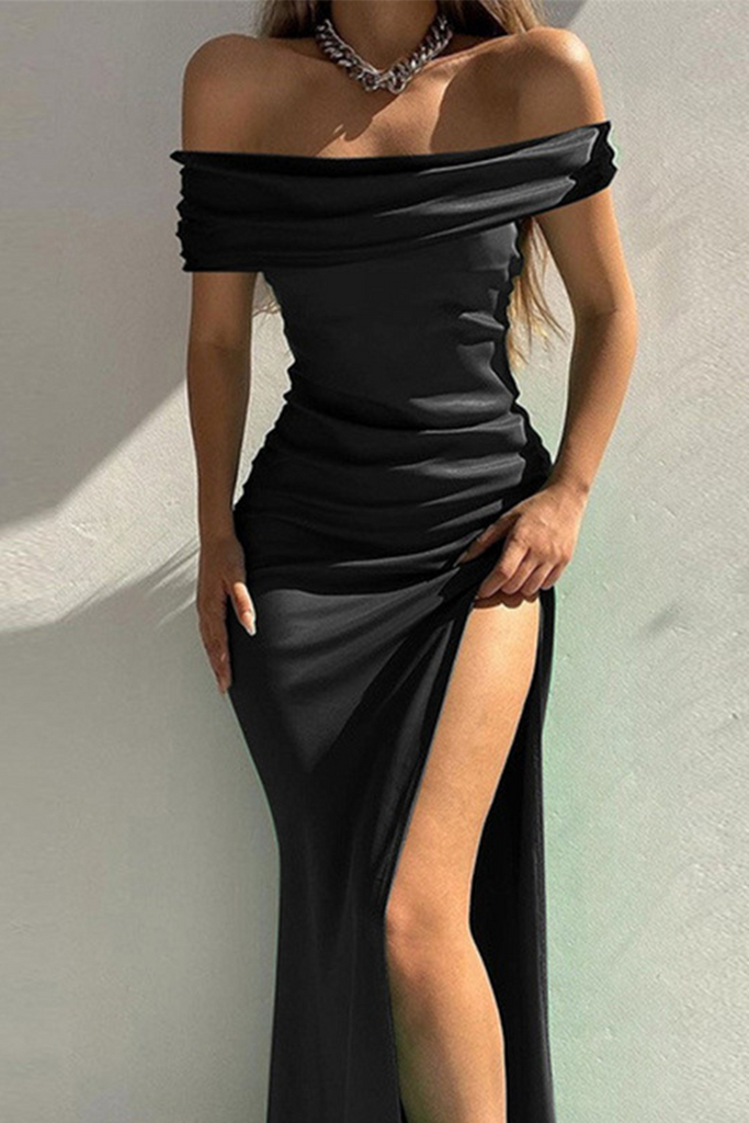 Sexy Solid High Opening Off the Shoulder Pencil Skirt Dresses
