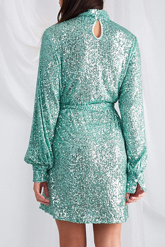 Elegant Solid Sequins Mandarin Collar One Step Skirt Dresses(5 Colors)