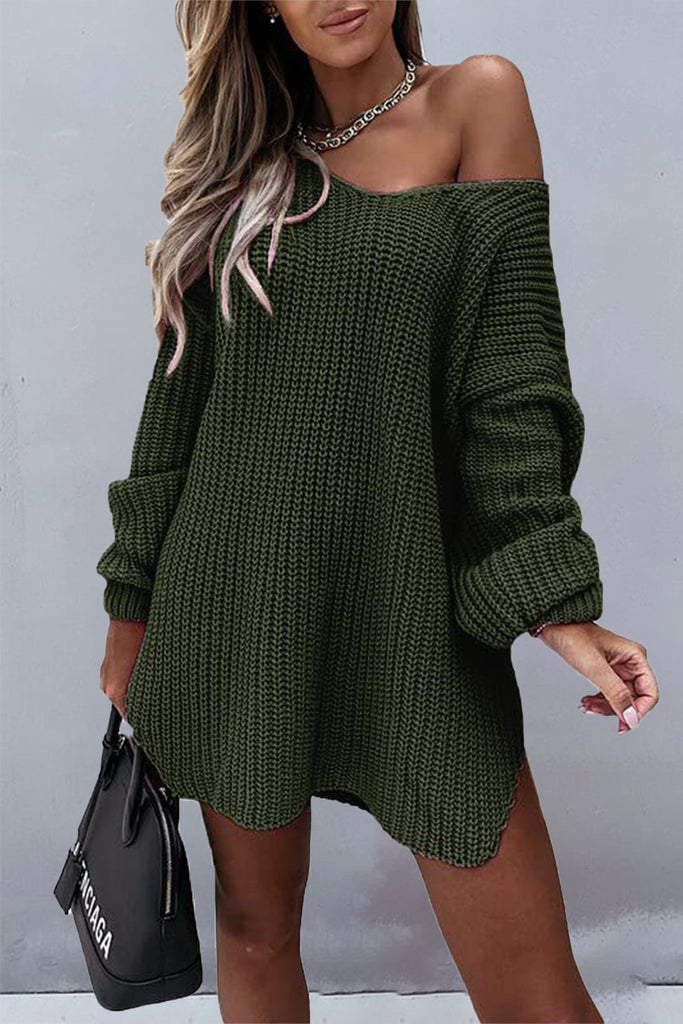 Casual Solid Slit V Neck Sweaters(7 Colors)