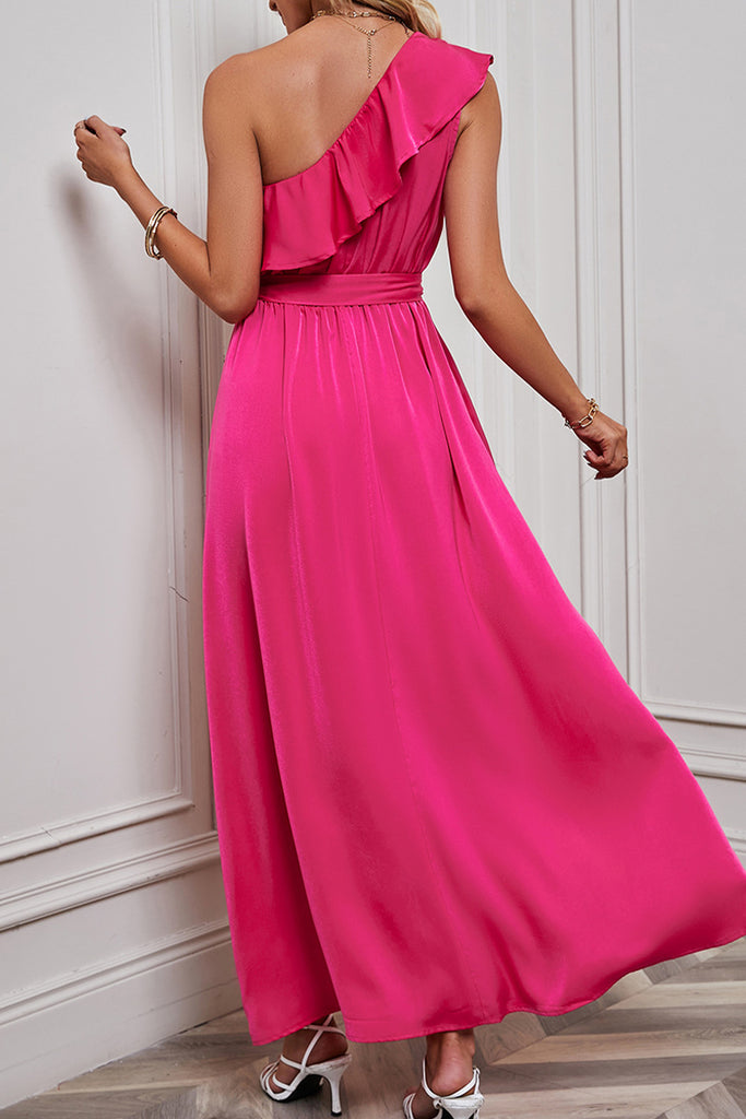 Sweet Elegant Solid Flounce Oblique Collar Irregular Dress Dresses