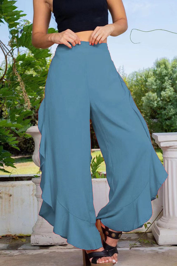 Casual Street Simplicity Solid Flounce Asymmetrical Loose High Waist Wide Leg Solid Color Bottoms